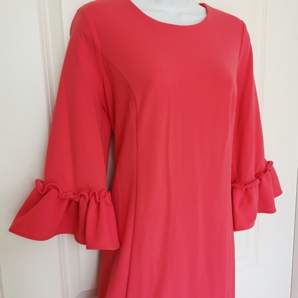 CALVIN Klein shift dress bell sleeve flounce hem coral size 10 NWT - Picture 11 of 12